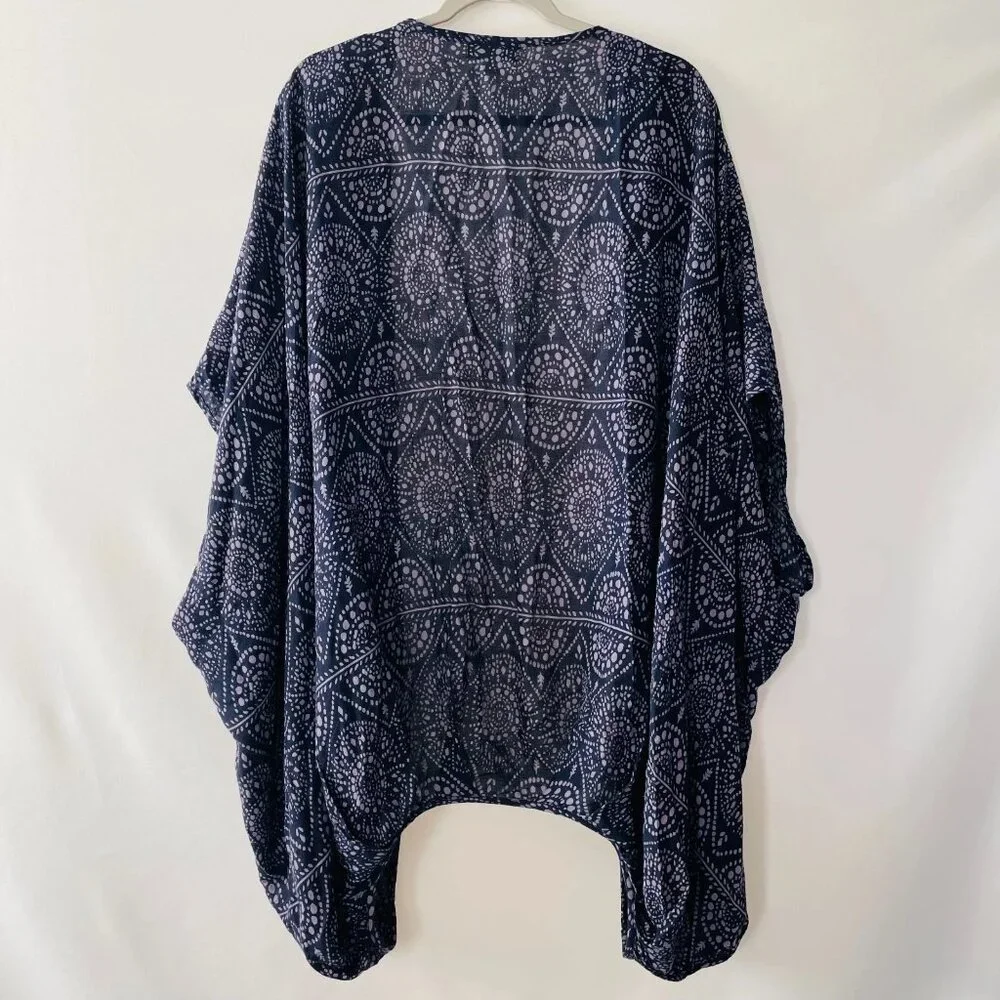 World Market Womens Blue Indian Block Print Oversized Kimono Cover Up One Size